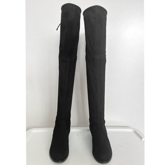 Stuart Weitzman Tieland Black Suede Over The Knee Pull On Block Heel Boots - Picture 3 of 10